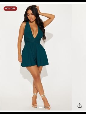 Teal Cross-Back Skater Romper